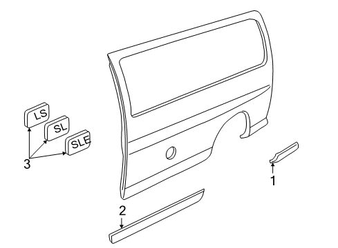 1999 Chevrolet Express 3500 Exterior Trim - Body Side Panel Molding Asm-Body Side Rear Diagram for 15960363