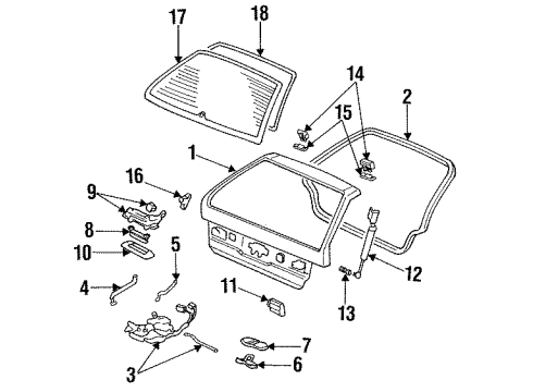 1991 Honda Accord Lift Gate & Hardware, Glass Rubber, RR. Windshield Dam Diagram for 73225-SM5-A00