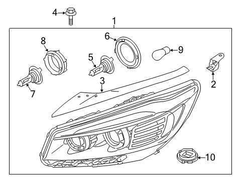 2019 Kia Sorento Headlamps Passenger Side Headlight Assembly Diagram for 92102C6510