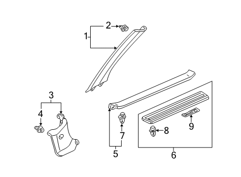 2006 Acura RSX Interior Trim - Pillars, Rocker & Floor Garnish Assembly, Right Front Pillar (Titanium) Diagram for 84101-S6M-A02ZB