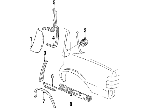 1989 Buick Century Exterior Trim - Quarter Panel Molding Asm-Quarter Window Rear Reveal Diagram for 10237655