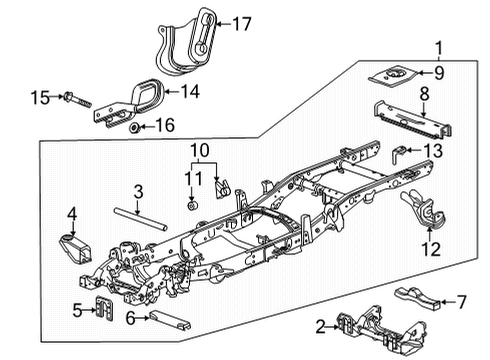 2022 GMC Sierra 2500 HD Frame & Components Transmission Crossmember Diagram for 84631389