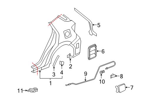 2012 Toyota Matrix Quarter Panel & Components Quarter Panel Protector Diagram for 58741-02140