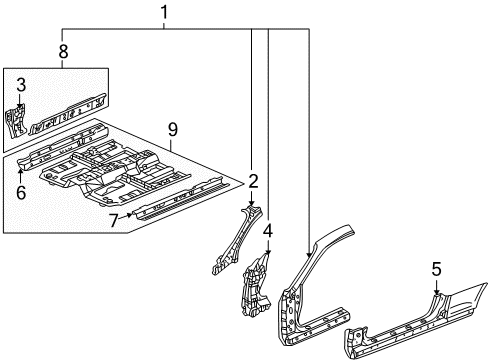 1998 Honda Accord Hinge Pillar, Rocker, Floor & Rails Sill, R. FR. Inside Diagram for 65140-S82-A01ZZ