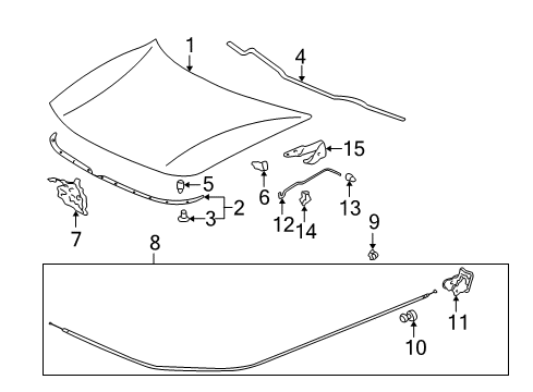 1996 Acura Integra Hood & Components Lock Assembly, Hood Diagram for 74120-ST7-A02