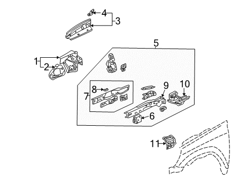 2006 Honda CR-V Structural Components & Rails Plate Set, R. FR. Side Diagram for 04610-S9A-A01ZZ