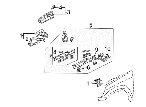 2006 Honda CR-V Structural Components & Rails Frame, L. FR. Side Diagram for 60910-S9A-A71ZZ