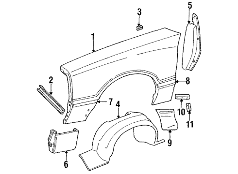 1993 Ford Mustang Fender & Components, Exterior Trim Side Molding Diagram for F1ZZ16A162B