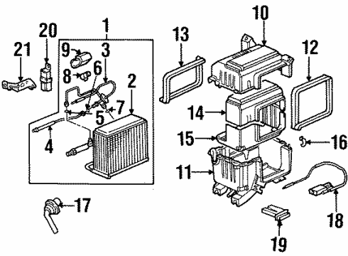1998 Honda Prelude Air Conditioner Evaporator Sub-Assembly Diagram for 80210-S30-A01