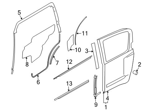 2010 Nissan Xterra Rear Door & Components, Exterior Trim Regulator Door Window LH Diagram for 82721-9CF0A
