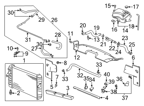 2001 Cadillac DeVille Radiator & Components Water Outlet Diagram for 1647540