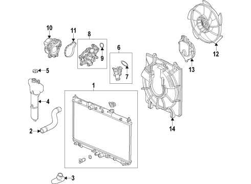 2018 Honda Clarity Cooling System, Radiator, Water Pump, Cooling Fan Shroud Complete Diagram for 38615-5WJ-A01