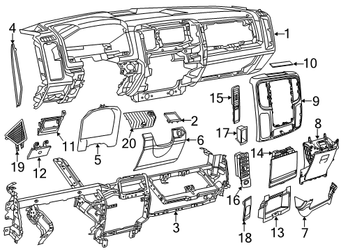 2020 Ram 1500 Classic Instrument Panel Outlet-Air Conditioning & Heater Diagram for 1WA62DX9AF