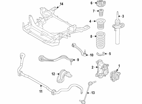 2021 Toyota GR Supra Front Suspension Components, Lower Control Arm, Ride Control, Stabilizer Bar Strut Diagram for 48510-WAA01