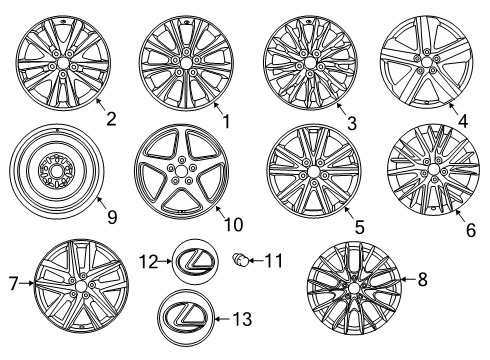 2016 Lexus GS350 Wheels, Covers & Trim Ornament Sub-Assembly, W Diagram for 42603-30551