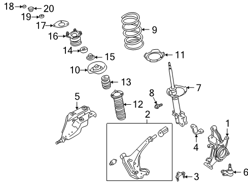 1999 Nissan Quest Front Suspension Components, Lower Control Arm, Stabilizer Bar Bearing-Strut Mounting Diagram for 54325-7B000