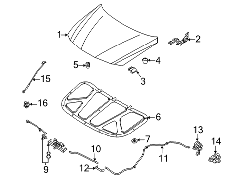 2021 Hyundai Elantra Hood & Components Cable Assembly-Hood Latch Release Diagram for 81190-AA000