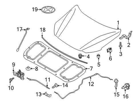 2022 Hyundai Ioniq 5 Hood & Components CABLE ASSY-HOOD LATCH RELEASE Diagram for 81190-GI000