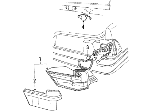 1990 Ford Escort Rear Combination Lamps, License Lamps Lens Diagram for E8FZ13450A