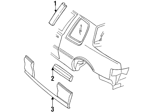 1993 Oldsmobile Achieva Exterior Trim - Quarter Panel Molding Asm-Outer Panel Front Of Rear W/Opening Center *Black Diagram for 16612226