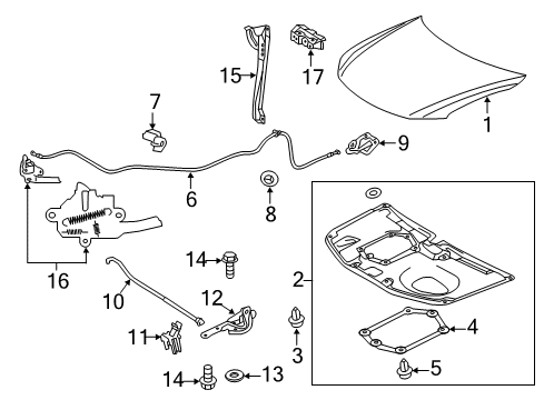 2013 Scion tC Hood & Components Support Rod Holder Diagram for 53452-21010