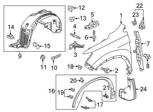 2020 Honda Passport Fender & Components, Exterior Trim Fender Right, Front Inner Diagram for 74101-TG7-A01