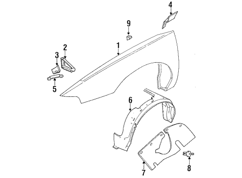 1997 Dodge Intrepid Fender & Components Shield Fender W/HSE Splash R Diagram for 4624721