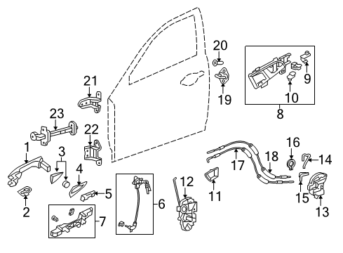 2013 Acura TSX Front Door Latch Assembly, Right Front Diagram for 72110-TL0-G02