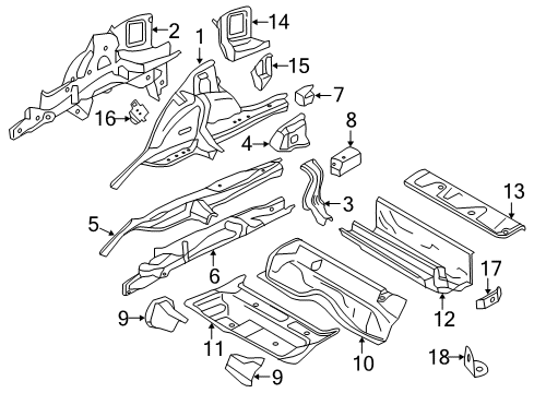 2018 BMW M240i Rear Floor & Rails Luggage Compartment Pan Diagram for 41107284329