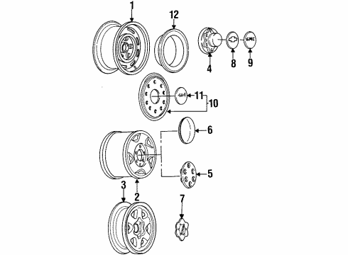 1999 GMC Yukon Wheels, Covers & Trim Hub Cap ASSEMBLY *Marked Print Diagram for 15047159
