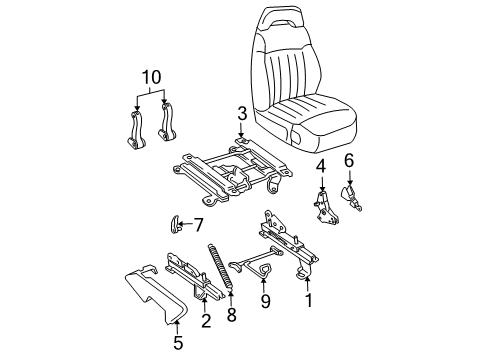 1997 Oldsmobile Bravada Tracks & Components Adjuster, Front Seat Diagram for 15954219