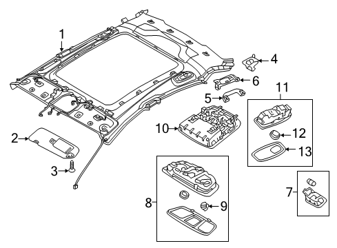 2013 Hyundai Azera Interior Trim - Roof Rear Personal Lamp Assembly, Right Diagram for 92880-3V000-RA5