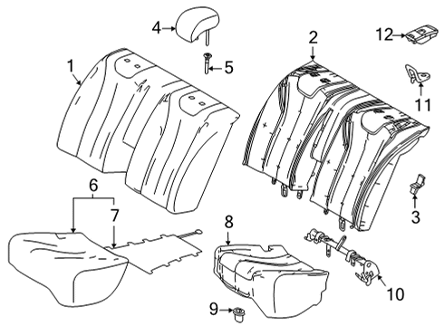 2019 Toyota Mirai Rear Seat Components Cushion Assembly Diagram for 71076-62020-A2