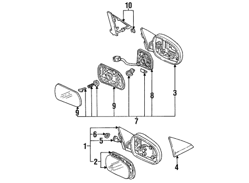 1993 Honda Accord Outside Mirrors Mirror Assembly, Passenger Side Door (Frost White) (R.C.) Diagram for 76200-SM4-C22ZA