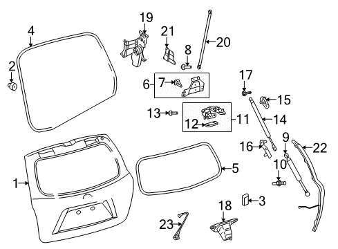 2013 Toyota Highlander Lift Gate Lift Cylinder Diagram for 68960-49345