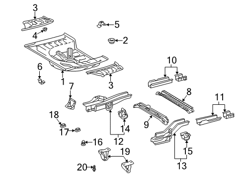 2000 Toyota Echo Rear Body - Floor & Rails Tow Hook Bolt Diagram for 91645-C1032