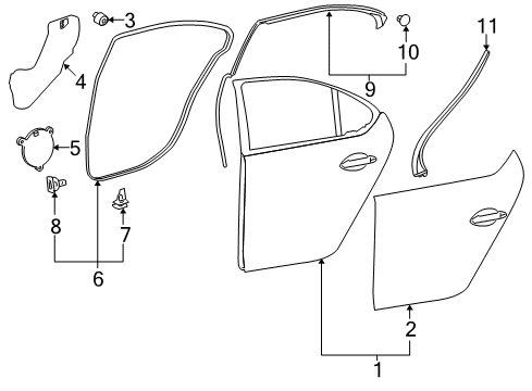 2013 Lexus LS460 Rear Door Weatherstrip, Rear Door, No.2 LH Diagram for 67888-50060