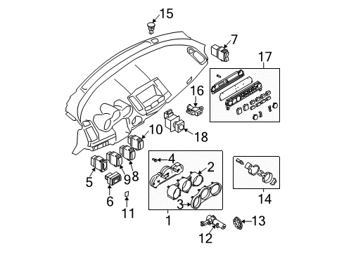 2004 Nissan Maxima A/C & Heater Control Units Instrument Speedometer Cluster Diagram for 24810-ZK001