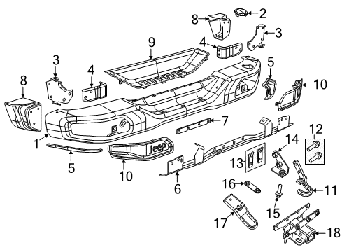 2018 Jeep Wrangler JK Rear Bumper Screw-HEXAGON FLANGE Head Diagram for 6105078AA