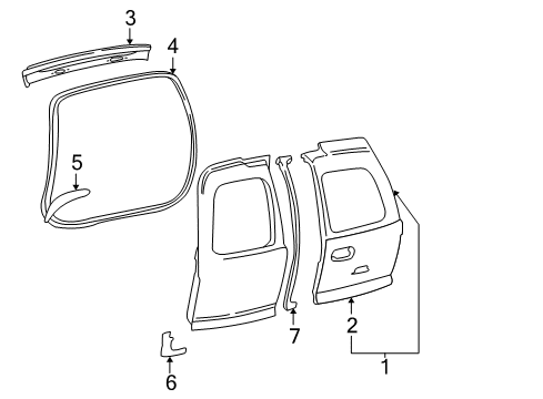 2002 GMC Yukon XL 1500 Back Door - Door & Components Weatherstrip Asm-Rear Door Upper *Marked Print Diagram for 15055049