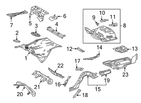 2021 Lexus LC500 Rear Floor & Rails Pan, Ctr Floor L/BOL Diagram for 58211-11904