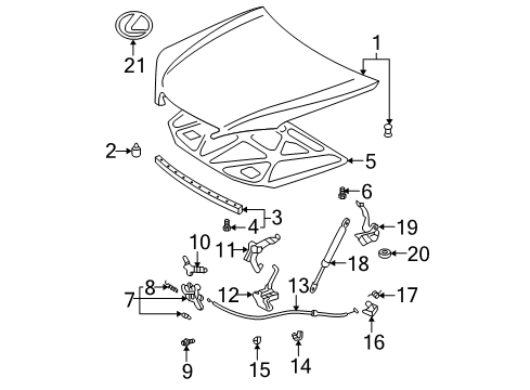 2004 Lexus ES330 Hood & Components, Exterior Trim Hood Emblem Diagram for 75331-33060