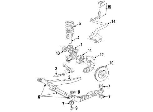 1987 Ford Taurus Front Suspension Components, Lower Control Arm, Stabilizer Bar Splash Shield Diagram for E6DZ2K005A