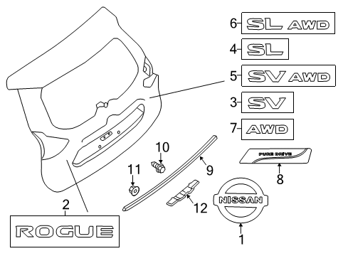 2014 Nissan Rogue Exterior Trim - Lift Gate Cap-Back Door FINISHER, Center Diagram for 90914-4BA2A