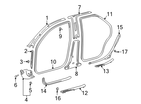 2000 Toyota Camry Interior Trim - Pillars, Rocker & Floor Windshield Pillar Trim Diagram for 62210-AA021-B0