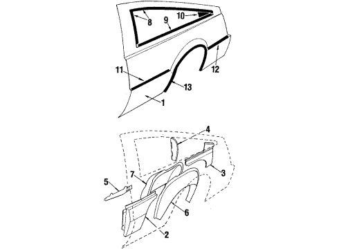 1987 Buick Skyhawk Quarter Panel & Components Molding Asm-Outer Panel Front Door Center *Black Diagram for 20619119