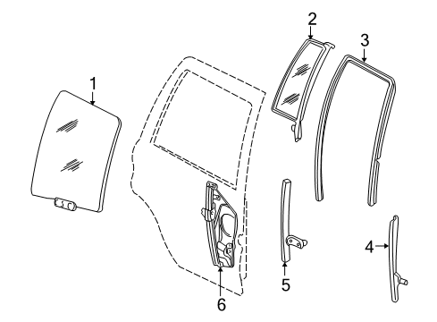 2000 Jeep Grand Cherokee Rear Door Rear Door Window Regulator Diagram for 55076468AD