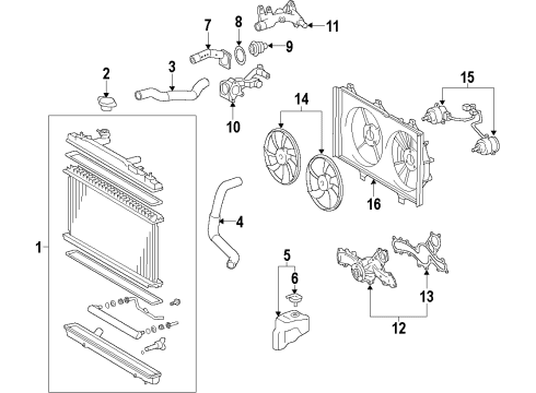 2012 Toyota Avalon Cooling System, Radiator, Water Pump, Cooling Fan Motor, Cooling Fan Diagram for 16363-0A120