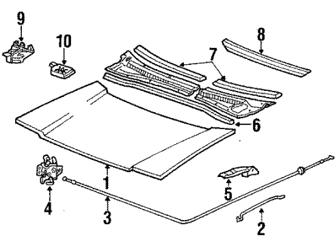 1987 Honda Civic Hood & Components Lock Assembly, Hood Diagram for 63510-SB4-013