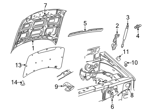 2007 Mercury Mountaineer Hood & Components Support Cylinder Diagram for 6L9Z-16C826-B